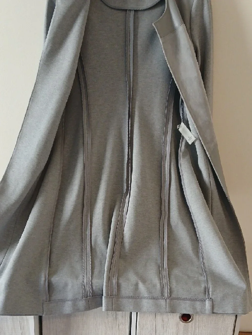 Calvin Klein Light Gray Patchwork Collarless Trench Coat - Picture 7 of 8